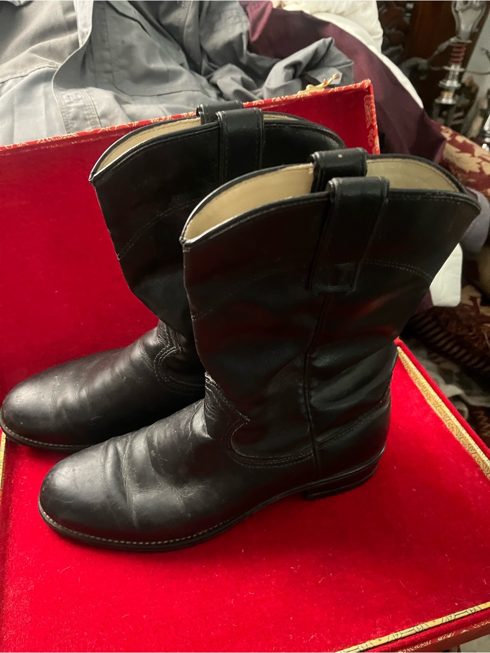 Men's Black Leather Western Pull-On Boots